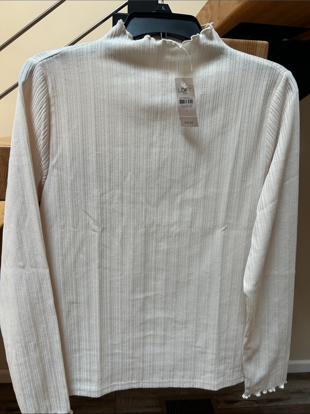 LOFT Long-Sleeve Ribbed Mock Neck Top in Cream